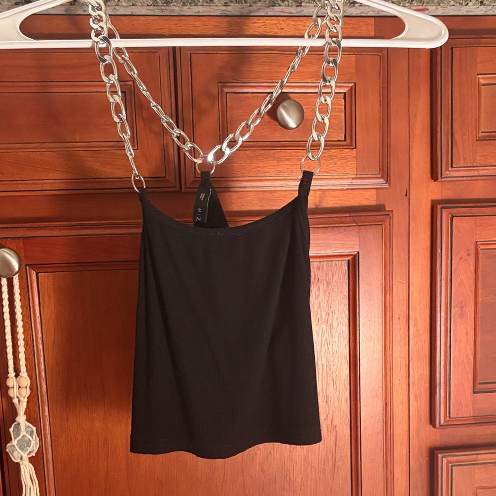 Zaful Black Camisole with Silver Chain Straps